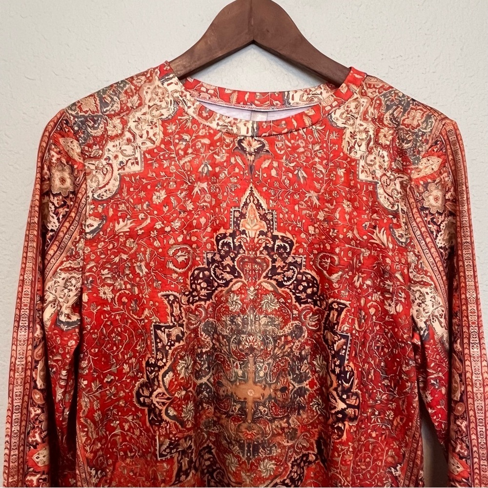 Noracora Colorful Patterned Boho Graphic Long Sleeve Top Women's Medium NWT - Picture 4 of 10